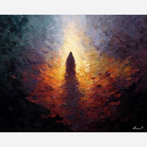 shadowy, figure, suggested, through, distorted, shapes,, palette knife, oil painting, textured impasto, layered pigment, dynamic strokes, sculpted paint, expressive surface, abstract detail, rich color, chromatic texture