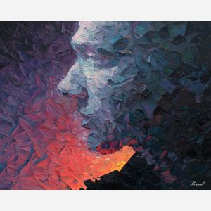 shadowy, figure, suggested, through, distorted, shapes,, palette knife, oil painting, textured impasto, layered pigment, dynamic strokes, sculpted paint, expressive surface, abstract detail, rich color, chromatic texture