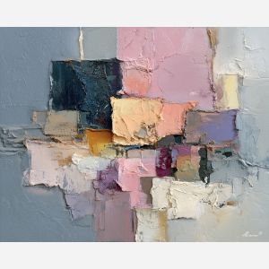 reduced, composition, built, sparse, shapes,, immersed, palette knife, oil painting, textured impasto, layered pigment, dynamic strokes, sculpted paint, expressive surface, abstract detail, rich color, chromatic texture