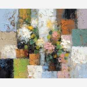 rustic, pattern, echoing, traditional, motifs,, shifting, palette knife, oil painting, textured impasto, layered pigment, dynamic strokes, sculpted paint, expressive surface, abstract detail, rich color, chromatic texture