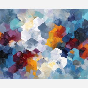 arrangement, angular, geometric, shapes,, outlined, sharp, palette knife, oil painting, textured impasto, layered pigment, dynamic strokes, sculpted paint, expressive surface, abstract detail, rich color, chromatic texture