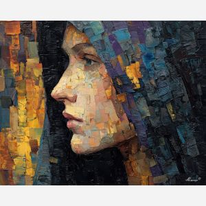 shadowy, figure, suggested, through, distorted, shapes,, palette knife, oil painting, textured impasto, layered pigment, dynamic strokes, sculpted paint, expressive surface, abstract detail, rich color, chromatic texture