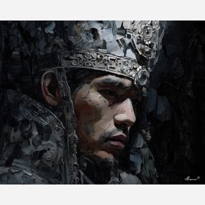 scene, influenced, classical, chinese, forms,, shifting, palette knife, oil painting, textured impasto, layered pigment, dynamic strokes, sculpted paint, expressive surface, abstract detail, rich color, chromatic texture