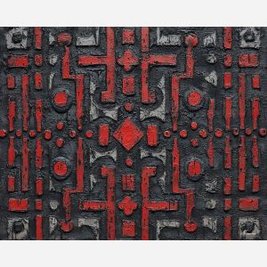 rustic, pattern, echoing, traditional, motifs,, bright, palette knife, oil painting, textured impasto, layered pigment, dynamic strokes, sculpted paint, expressive surface, abstract detail, rich color, chromatic texture