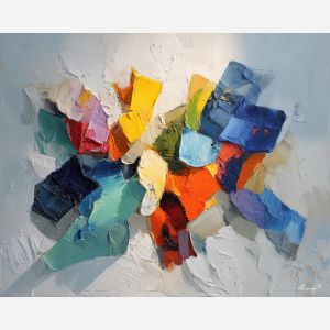 reduced, composition, built, sparse, shapes,, fading, palette knife, oil painting, textured impasto, layered pigment, dynamic strokes, sculpted paint, expressive surface, abstract detail, rich color, chromatic texture