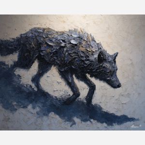 powerful, figure, emerging, textured, ground,, surrounded, palette knife, oil painting, textured impasto, layered pigment, dynamic strokes, sculpted paint, expressive surface, abstract detail, rich color, chromatic texture