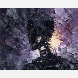 skeletal, silhouette, rendered, fractured, strokes,, glowing, palette knife, oil painting, textured impasto, layered pigment, dynamic strokes, sculpted paint, expressive surface, abstract detail, rich color, chromatic texture