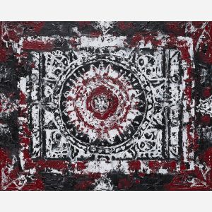 rustic, pattern, echoing, traditional, motifs,, bright, palette knife, oil painting, textured impasto, layered pigment, dynamic strokes, sculpted paint, expressive surface, abstract detail, rich color, chromatic texture