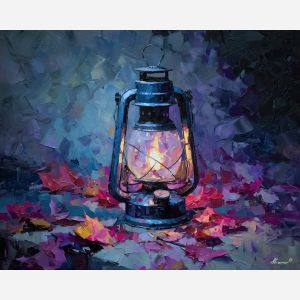 dimly, scene, haunting, seasonal, motifs,, glimmering, palette knife, oil painting, textured impasto, layered pigment, dynamic strokes, sculpted paint, expressive surface, abstract detail, rich color, chromatic texture