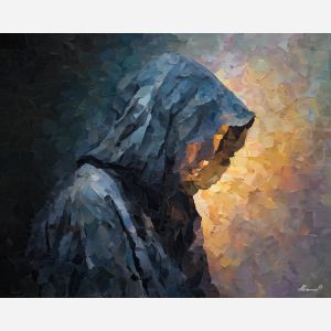 shadowy, figure, suggested, through, distorted, shapes,, palette knife, oil painting, textured impasto, layered pigment, dynamic strokes, sculpted paint, expressive surface, abstract detail, rich color, chromatic texture