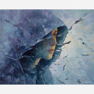 shadowy, figure, suggested, through, distorted, shapes,, palette knife, oil painting, textured impasto, layered pigment, dynamic strokes, sculpted paint, expressive surface, abstract detail, rich color, chromatic texture