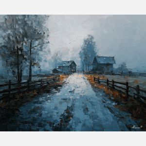 rustic, pattern, echoing, traditional, motifs,, immersed, palette knife, oil painting, textured impasto, layered pigment, dynamic strokes, sculpted paint, expressive surface, abstract detail, rich color, chromatic texture