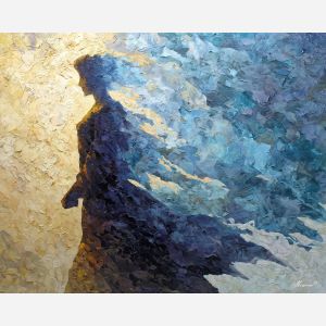 shadowy, figure, suggested, through, distorted, shapes,, palette knife, oil painting, textured impasto, layered pigment, dynamic strokes, sculpted paint, expressive surface, abstract detail, rich color, chromatic texture