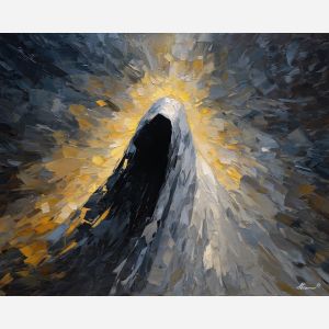 shadowy, figure, suggested, through, distorted, shapes,, palette knife, oil painting, textured impasto, layered pigment, dynamic strokes, sculpted paint, expressive surface, abstract detail, rich color, chromatic texture