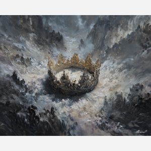 scene, influenced, classical, chinese, forms,, glowing, palette knife, oil painting, textured impasto, layered pigment, dynamic strokes, sculpted paint, expressive surface, abstract detail, rich color, chromatic texture