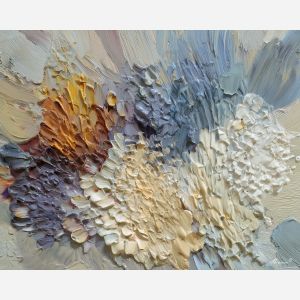 reduced, composition, built, sparse, shapes,, bathed, palette knife, oil painting, textured impasto, layered pigment, dynamic strokes, sculpted paint, expressive surface, abstract detail, rich color, chromatic texture