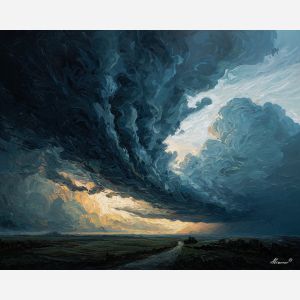 colossal, titan, smoke, destruction, neon, storm, scale, ruin, ash, force, palette knife, oil painting, impasto, texture, expressive, layered paint, dynamic light, atmospheric, color depth, art