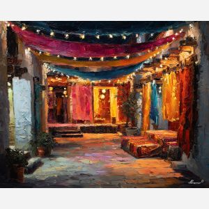 ornament, festival, pattern, color, temple, textile, warm, rhythm, culture, detail, palette knife, oil painting, impasto, texture, expressive, layered paint, dynamic light, atmospheric, color depth, art