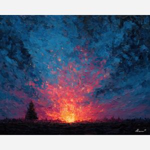 shadow, light, dusk, outline, presence, contrast, glow, void, edge, figure, palette knife, oil painting, impasto, texture, expressive, layered paint, dynamic light, atmospheric, color depth, art