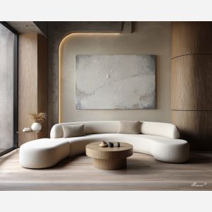 retro, interior, geometry, wood, design, minimal, warm, curve, balance, space, palette knife, oil painting, impasto, texture, expressive, layered paint, dynamic light, atmospheric, color depth, art