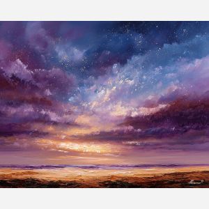 desert, dust, horizon, frontier, horse, sun, wind, trail, plain, sky, palette knife, oil painting, impasto, texture, expressive, layered paint, dynamic light, atmospheric, color depth, art