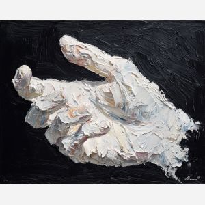 sculpture, marble, anatomy, chiaroscuro, form, muscle, monument, tension, gesture, light, palette knife, oil painting, impasto, texture, expressive, layered paint, dynamic light, atmospheric, color depth, art