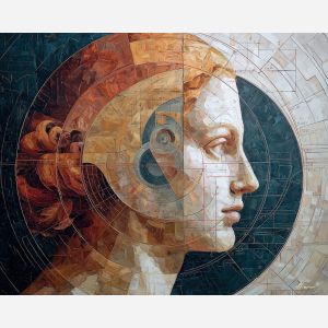 renaissance, geometry, anatomy, chalk, codex, proportion, study, spiral, draft, sepia, palette knife, oil painting, impasto, texture, expressive, layered paint, dynamic light, atmospheric, color depth, art