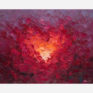 heart, emotion, warmth, pulse, red, connection, vein, core, intimacy, glow, palette knife, oil painting, impasto, texture, expressive, layered paint, dynamic light, atmospheric, color depth, art