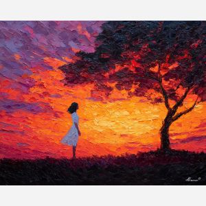 shadow, light, dusk, outline, presence, contrast, glow, void, edge, figure, palette knife, oil painting, impasto, texture, expressive, layered paint, dynamic light, atmospheric, color depth, art