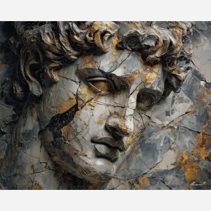 marble, temple, myth, aegean, column, oracle, bronze, ruin, hymn, stone, palette knife, oil painting, impasto, texture, expressive, layered paint, dynamic light, atmospheric, color depth, art