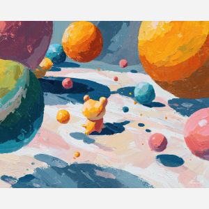 bright, playful, odd, happy, simple, bold, fun, quick, color, cheer, palette knife, oil painting, impasto, texture, layered paint, expressive surface, color depth, atmospheric, visual mood, art