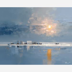 quiet, still, soft, open, bare, calm, silent, clean, light, simple, palette knife, oil painting, impasto, texture, layered paint, expressive surface, color depth, atmospheric, visual mood, art