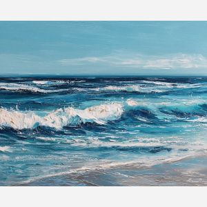 salt, horizon, drift, tide, open, blue, wind, shore, pale, calm, palette knife, oil painting, impasto, texture, layered paint, expressive surface, color depth, atmospheric, visual mood, art
