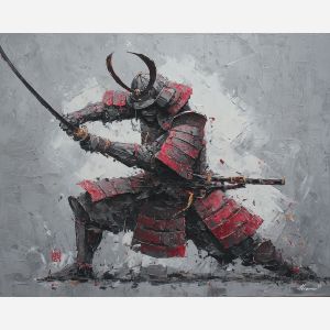 steel, honor, blade, night, silent, crimson, ash, wind, shadow, still, palette knife, oil painting, impasto, texture, layered paint, expressive surface, color depth, atmospheric, visual mood, art