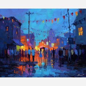 bright, playful, odd, happy, simple, bold, fun, quick, color, cheer, palette knife, oil painting, impasto, texture, layered paint, expressive surface, color depth, atmospheric, visual mood, art