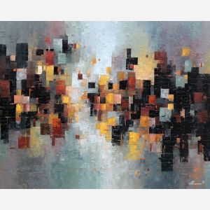 together, common, shared, joined, single, bond, circle, linked, whole, union, palette knife, oil painting, impasto, texture, layered paint, expressive surface, color depth, atmospheric, visual mood, art