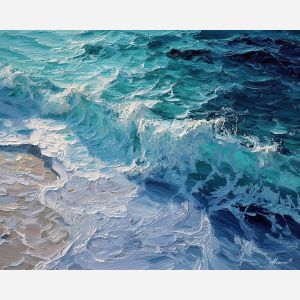 tide, deep, blue, current, moon, pearl, drift, sea, quiet, glow, palette knife, oil painting, impasto, texture, layered paint, expressive surface, color depth, atmospheric, visual mood, art