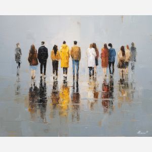 together, common, shared, joined, single, bond, circle, linked, whole, union, palette knife, oil painting, impasto, texture, layered paint, expressive surface, color depth, atmospheric, visual mood, art
