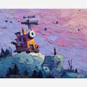 bright, playful, odd, happy, simple, bold, fun, quick, color, cheer, palette knife, oil painting, impasto, texture, layered paint, expressive surface, color depth, atmospheric, visual mood, art