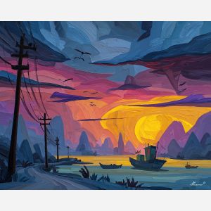 bright, playful, odd, happy, simple, bold, fun, quick, color, cheer, palette knife, oil painting, impasto, texture, layered paint, expressive surface, color depth, atmospheric, visual mood, art