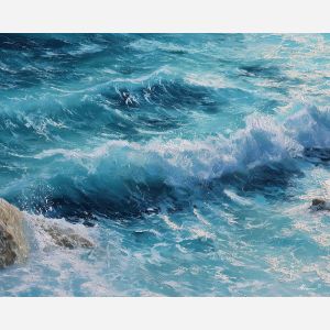 tide, deep, blue, current, moon, pearl, drift, sea, quiet, glow, palette knife, oil painting, impasto, texture, layered paint, expressive surface, color depth, atmospheric, visual mood, art