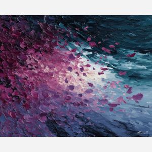 soft, clear, slow, drift, glow, wave, quiet, light, fluid, tender, palette knife, oil painting, impasto, texture, layered paint, expressive surface, color depth, atmospheric, visual mood, art