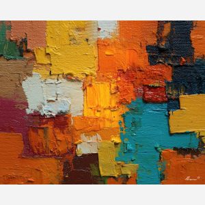 bright, playful, odd, happy, simple, bold, fun, quick, color, cheer, palette knife, oil painting, impasto, texture, layered paint, expressive surface, color depth, atmospheric, visual mood, art