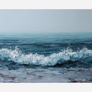 salt, horizon, drift, tide, open, blue, wind, shore, pale, calm, palette knife, oil painting, impasto, texture, layered paint, expressive surface, color depth, atmospheric, visual mood, art
