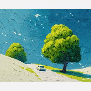 bright, playful, odd, happy, simple, bold, fun, quick, color, cheer, palette knife, oil painting, impasto, texture, layered paint, expressive surface, color depth, atmospheric, visual mood, art