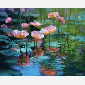 soft, clear, slow, drift, glow, wave, quiet, light, fluid, tender, palette knife, oil painting, impasto, texture, layered paint, expressive surface, color depth, atmospheric, visual mood, art