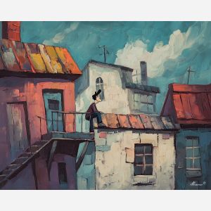 bright, playful, odd, happy, simple, bold, fun, quick, color, cheer, palette knife, oil painting, impasto, texture, layered paint, expressive surface, color depth, atmospheric, visual mood, art