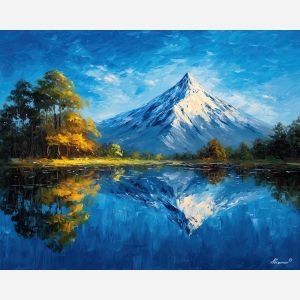 mount taranaki,new zealand mountain,oil painting,reflection lake,afremov style