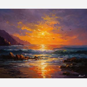 lima coast,sunset pacific,oil painting,afremov style