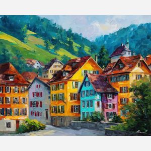 appenzell village,swiss houses,oil painting,afremov style